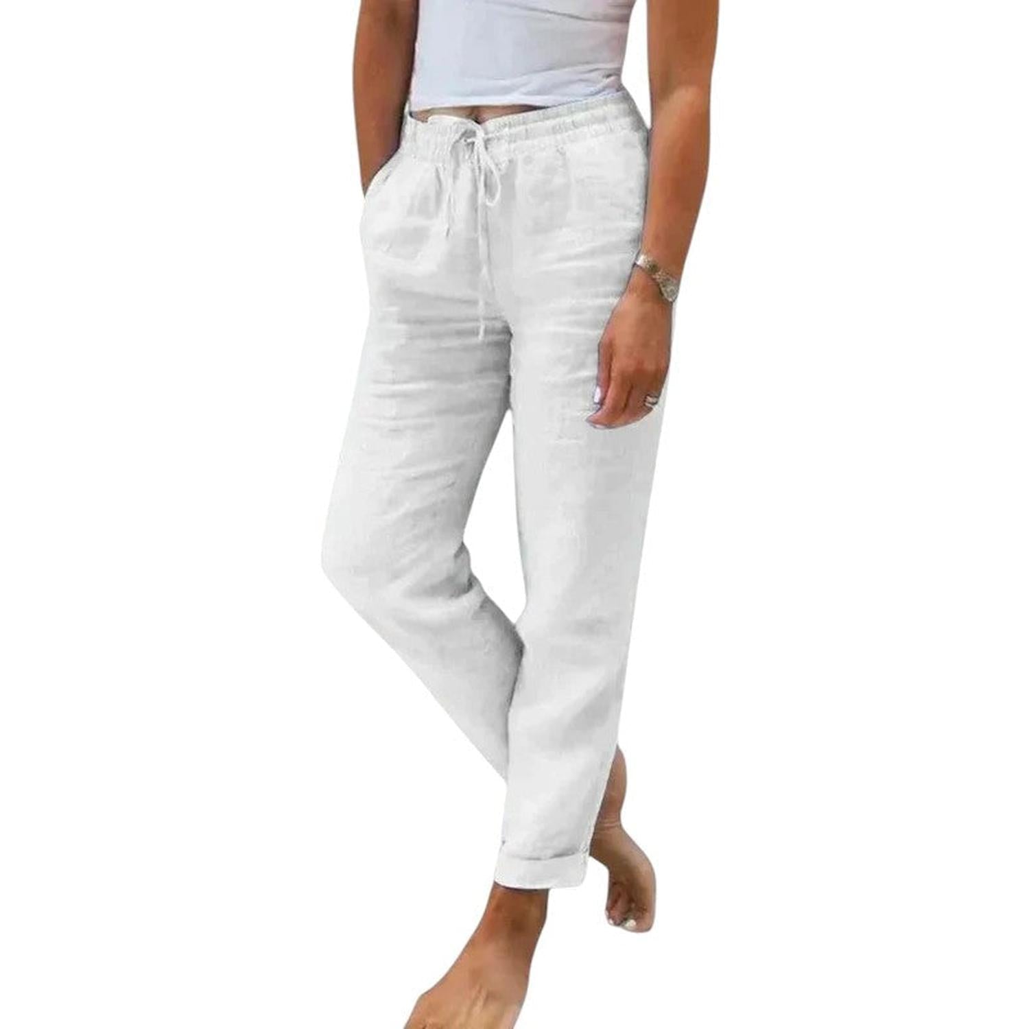 Pantaloni da donna in lino, vestibilità comoda con coulisse in vita, freschi e confortevoli per tutti i giorni