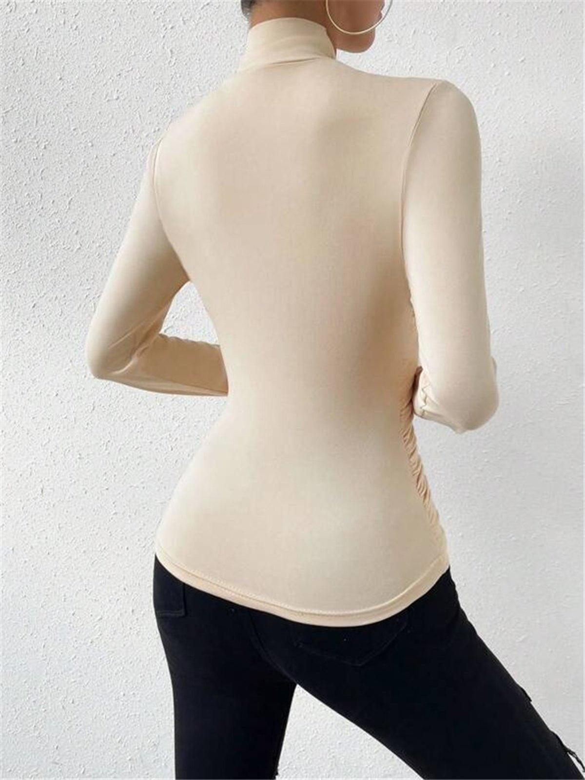 Damen-Top Slim Fit, langärmlig, überkreuztes Vorderteil  