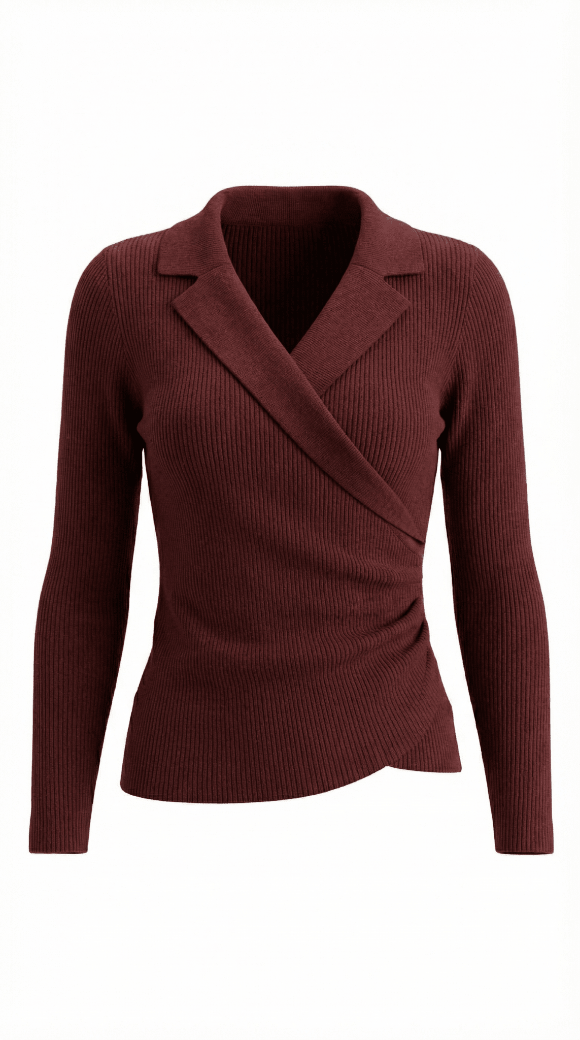 Damen-Pullover — Eng anliegend, Wickelkragen-Design