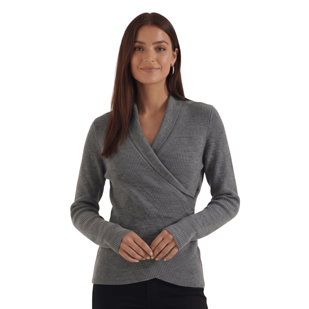 Damen-Pullover — Eng anliegend, Wickelkragen-Design