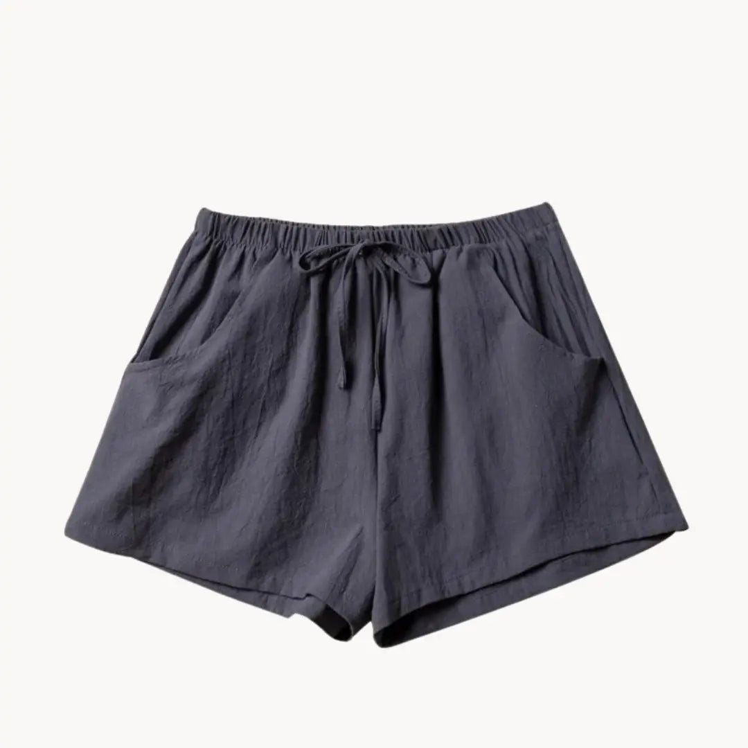 Shorts de lino de mujer de cintura alta — Cierre con cordón, ajuste relajado