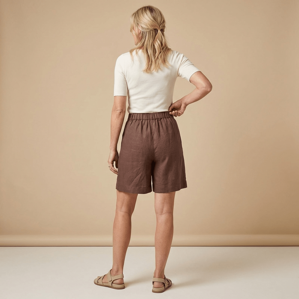 Shorts de lino de mujer de cintura alta — Ajuste suelto, cierre de botones