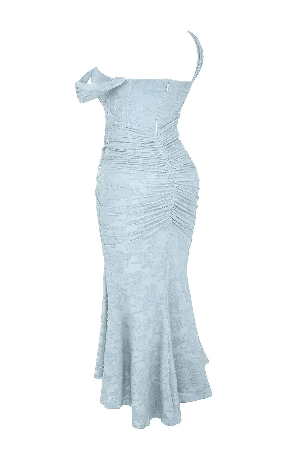 Maxikleid für Damen — Eng anliegendes Oberteil, geraffte Taille, High-Low-Saum
