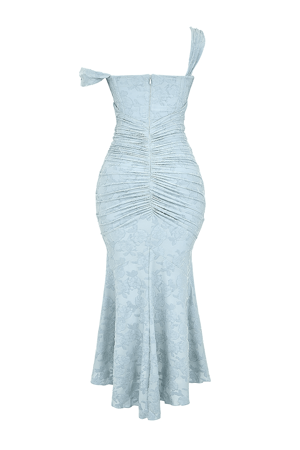 Maxikleid für Damen — Eng anliegendes Oberteil, geraffte Taille, High-Low-Saum