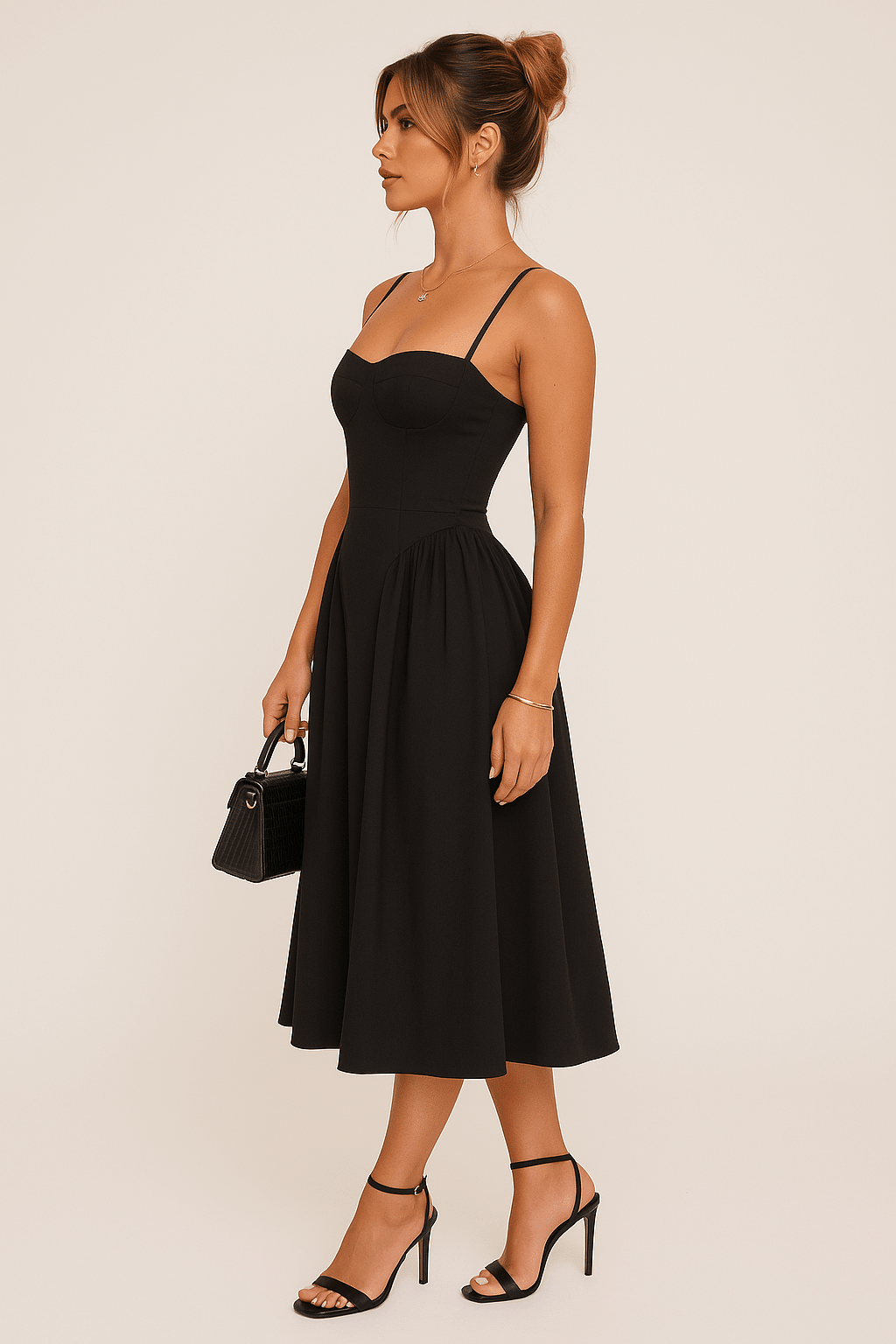 Maxikleid für Damen — Faltenrock, Skater-Stil, Herzausschnitt