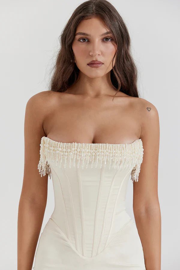 Robe longue femme — Encolure bustier, design corset