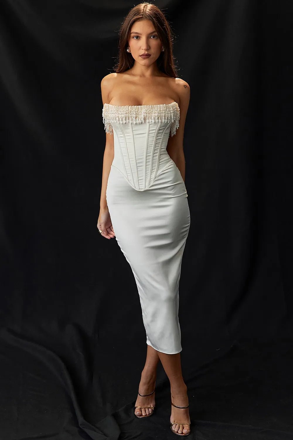 Robe longue femme — Encolure bustier, design corset