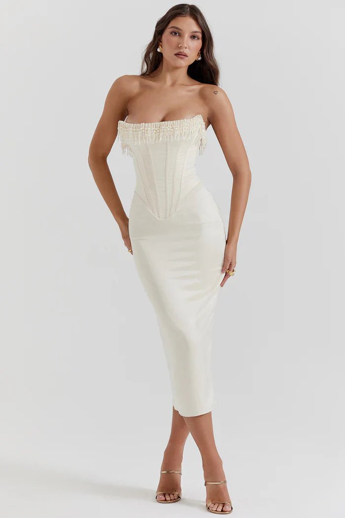 Robe longue femme — Encolure bustier, design corset
