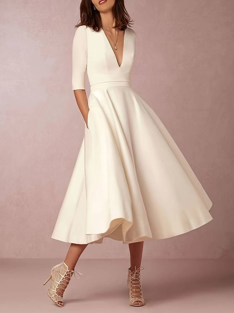 Robe midi femme — Coupe évasée, sans manches, encolure ronde