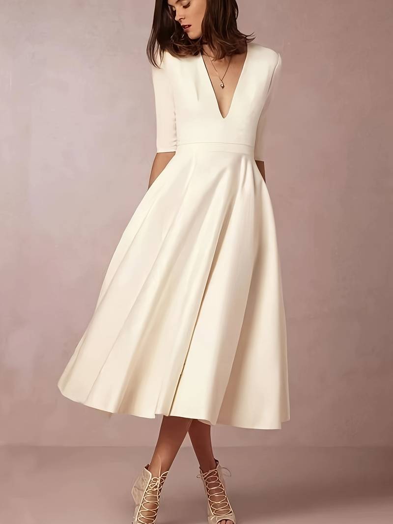 Robe midi femme — Coupe évasée, sans manches, encolure ronde